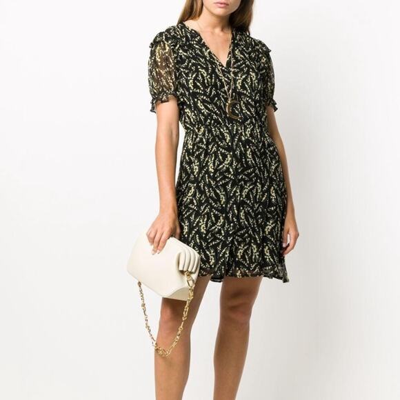 Ba&sh Matcha Black Yellow Floral Print Dress size small Puff sleeve Mini - Picture 2 of 9